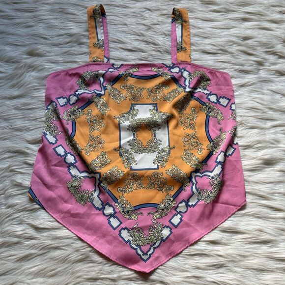 Rachel Zoe Satin Scarf Tank in Pink/Multicolor Print - Medium - Picture 4 of 7